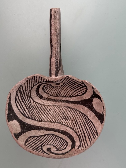 RARE 7 3/4" Anasazi Black on White Ladle, NO RESTORATION, Found in Arizona. Solid Piece