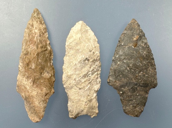 3 Stemmed Points, Longest is 2 3/4", Found in Ponca City, Kay Co., Oklahoma by Terry Miller