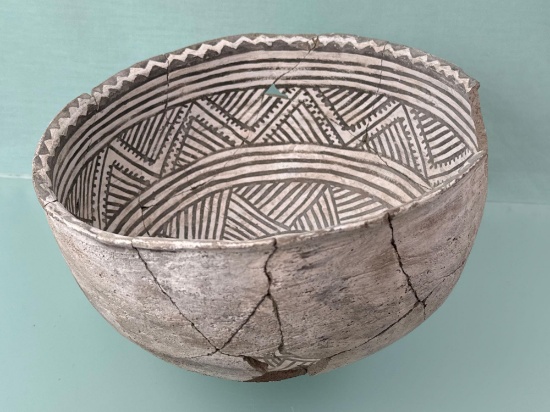 BEST OF 9" x 6" Black on White Anasazi Vessel, Star Design, Flared Rim, Found in Arizona