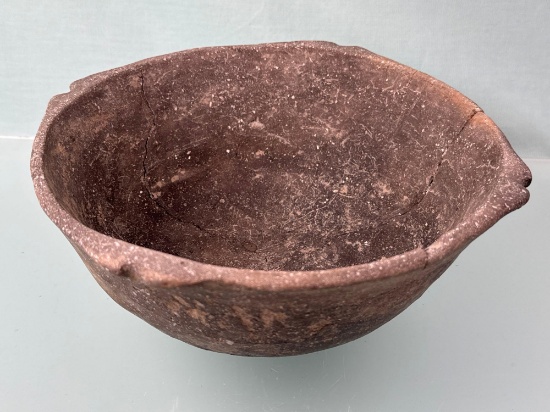 NICE 10" x 3 1/2" Shell-Tempered Mississippian Vessel, Flared Castellations x4 (Suspension), AR