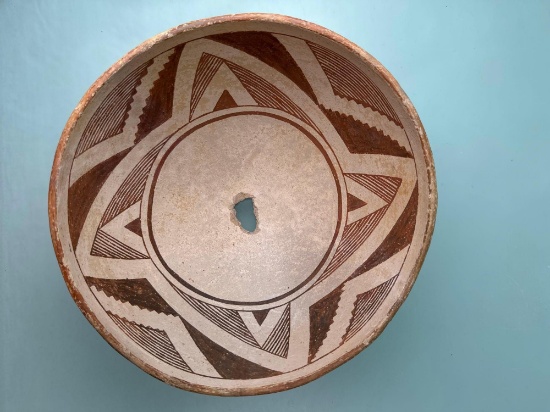 RARE 9" x 4" Red on White Anasazi/Mimbres Bowl, Broken and Reglued w/Filler to Hide Cracks,