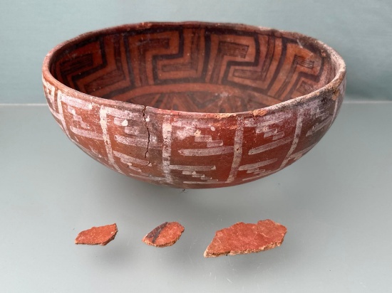 LARGE 12" x 5" St Johns Vessel, White on Red (outside) Black (inside), Broken and Reglued