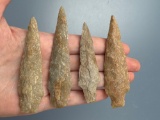 4 Long+Slender Bare Island Points, Quartzite, Longest 3 5/8