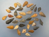 35 FINE Cobble Chert and Jasper Piscataway Points, Longest is 1 7/8