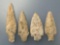4 Nice Archaic Stem Points, Longest is 3 7/8