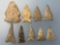 9 Various Arrowheads, Longest is 2 1/16