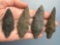 4 Stemmed Points, Archaic, Longest is 3