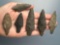 6 Various Stemmed Arrowheads, Longest is 3