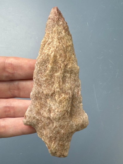LARGE 4 1/2" Pink Quartzite Stemmed Point, Found in Lehigh Co., Pennsylvania, Ex: Cicero, T. Madeira