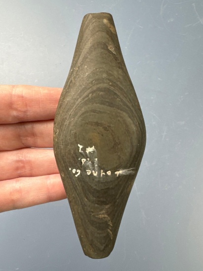 4 1/2" Banded Slate Expanded Center Gorget, Preform, Found in Wayne Co., Indiana,