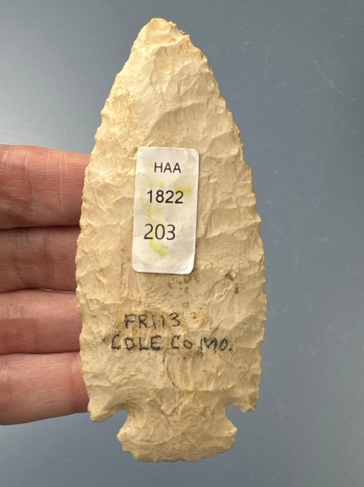 3 3/4" Burlington Chert Dovetail, Found in Cole, Missouri, Dickey COA