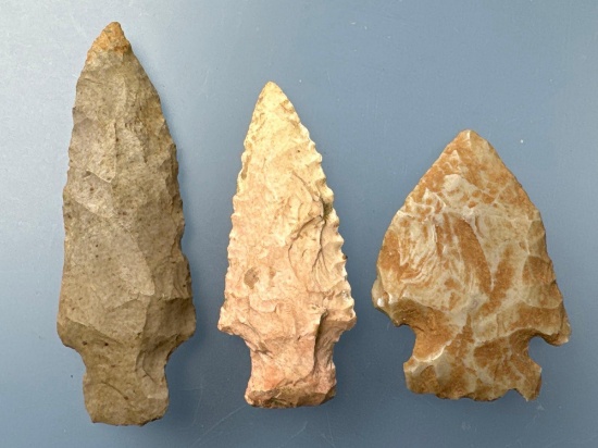 3 Various Points, Found in Central States, Longest is 2 7/8"