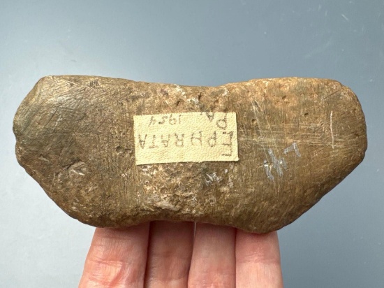 4 1/8" Steatite Bannerstone Preform, Partially Flint-Drilled, Found in Ephrata, Pennsylvania,