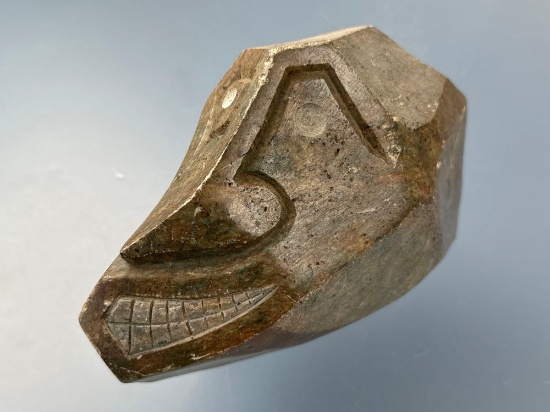 LARGE 8 " Soapstone FALSE FACE Carving, Made by Duffy Wilson, Seneca Indian, Signed