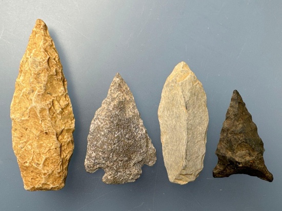 4 Impressive Arrowheads, Longest is 2 1/2", Found in Virginia