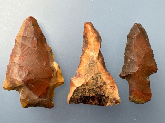 3 Fine Horse Creek Chert Arrowheads, Found in Hardin Co., Tennessee, Longest is 2", Ex: Lawson