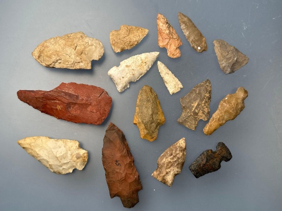 14 Various Points, Central States and Midwestern US, Longest is 3 7/8", Ex: Croteau Collection
