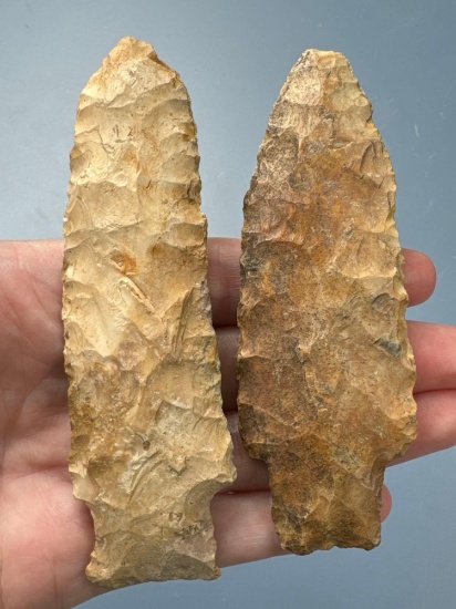 Pair of Large Stemmed Points, Missouri, Longest is 4 1/4" Burlington Chert, Ex: Gerau Collection