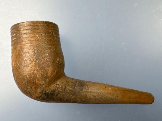 3 1/2" Obtuse Angle "Bread Basket" Owasco Pipe, Restoration to Elbow+Top of Bowl, New York