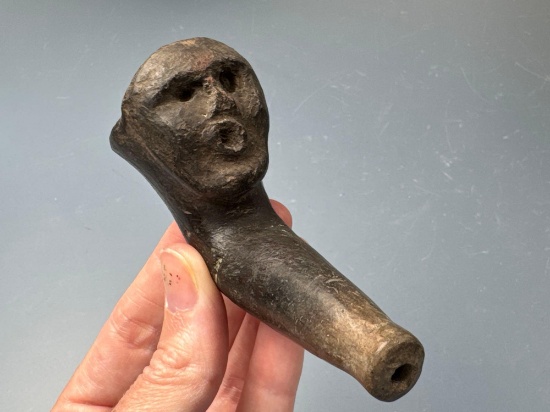 FINE 3 3/4" Human Face Effigy Iroquoian Pipe, Found Kent's Creek, Jefferson, New York, Restoration