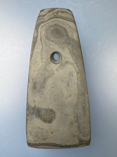 NICE 5 1/2" Banded Slate Trapezoidal Pendant, Found in Central New York, Ex: Mickey Taylor