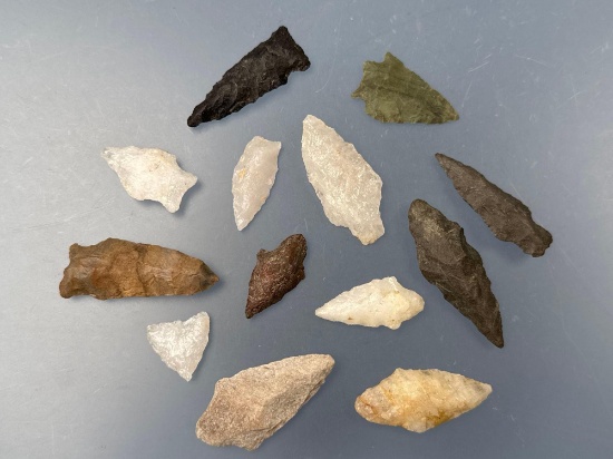 13 Fine Arrowheads, Longest is 1 7/8", Found in Maryland