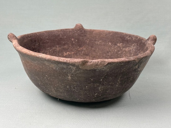 SOLID 9 1/2" x 3 3/4" Mississippian Clay Bowl, x3 Castellations, x1 Hole in Bottom,
