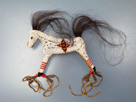 EARLY Beaded Native American Indian Horse, Cord Fetish, Great Condition Overall, 5 1/2"