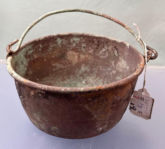 RARE 7 1/4" x 4" Brass Kettle, Found on The Iroquois Dungey Site, 1650-60, Madison Co., New York