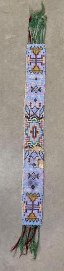 32" EARLY Beaded Loom Sash, Great Lakes Native American, Impressive Piece, Some beads missing, see