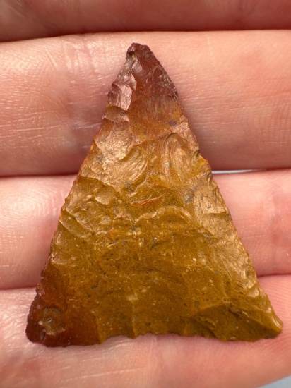 FINE 1 3/8" Jasper Heat-Treated Triangle, Found in Chester Co., Pennsylvania, Ex: Mark Waters