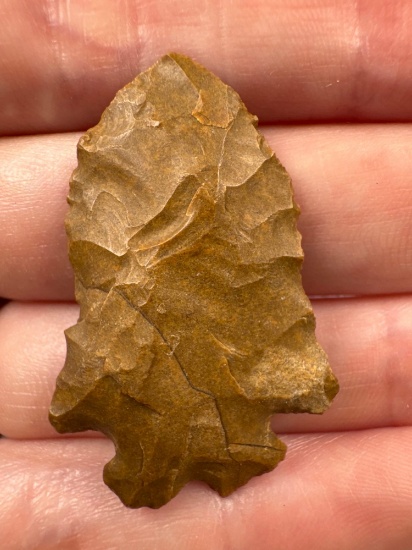 FINE 1 1/2"Jasper Bifurcate, Nice Design and Form, Found in Chester Co., Pennsylvania, Ex: Mark