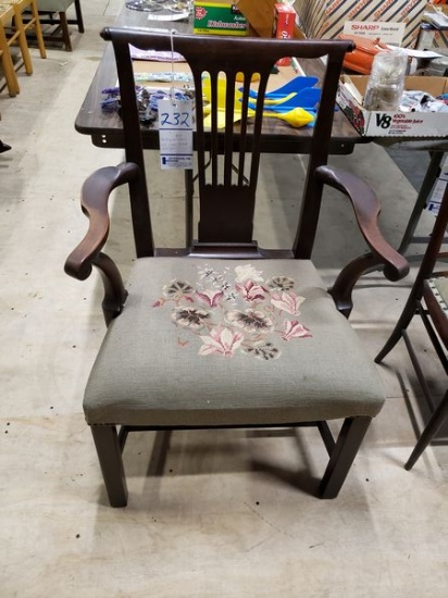 ANTIQUE ARM CHAIR WITH CROSS STICH DESIGN