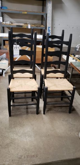 SET OF 4 WICKER WOOD FRAME HIGH BACK CHAIRS