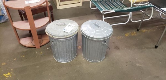 2 TIN TRASH BINS WITH LIDS