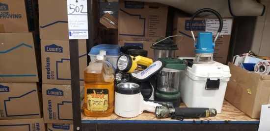 LOT OF LANTERSN, FKASH LIGHTS AND MISC