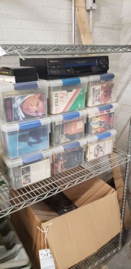 9 BINS OF VHS AND PLAYER