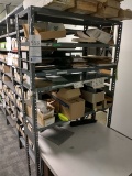 1 DESK AND METAL SHELVING UNIT. NO CONTENTS