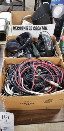 LOT OF CORDS AND ELECTRONICS IN 3 BOXES WITH AKG K-270 HEADPHONES