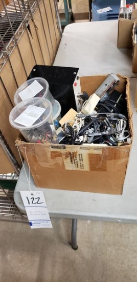 BOX OF MISC ELECTRONIC PARTS AND PIECES