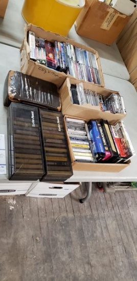 LOT OF CDS, VHS, DVDS AND CASSETTES