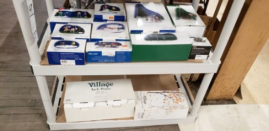 LOT OF DEPT 56 DÉCOR ON 2 SHELVES