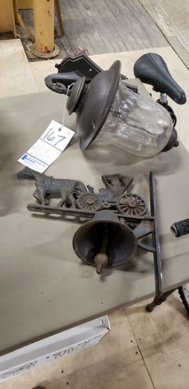 VINTAGE CAST IRON BELL AND EXTERIOR LIGHT FIXTURE