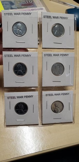 SET OF 6 STEEL WAR PENNIES 1943