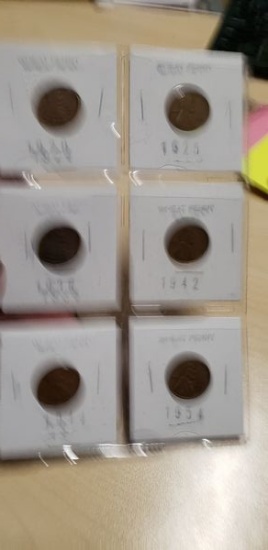 SET OF 6 WHEAT PENNIES 1920, 1925, 1936, 1942, 1944, 1954