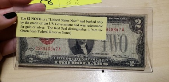 1928 RED SEAL 2 DOLLAR BILL