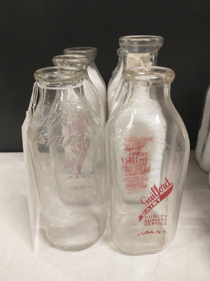LOT OF 6 VINTAGE GLASS 1 QUART MILK BOTTLES