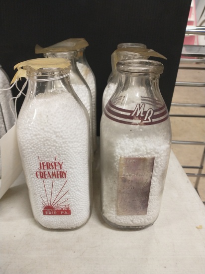 LOT OF 6 VINTAGE GLASS 1 QUART MILK BOTTLES