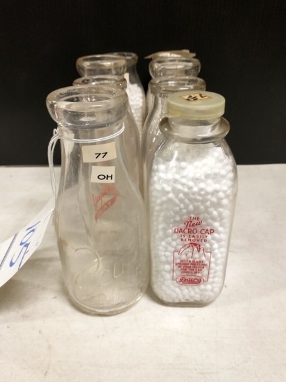 LOT OF 8 VINTAGE GLASS 1 PINT MILK BOTTLES