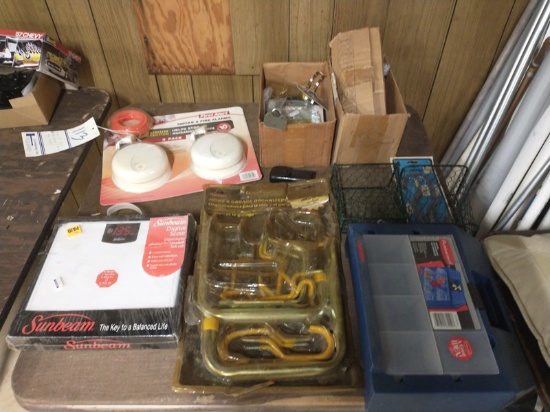 LOT OF TOOLS AND MISC ON TABLE